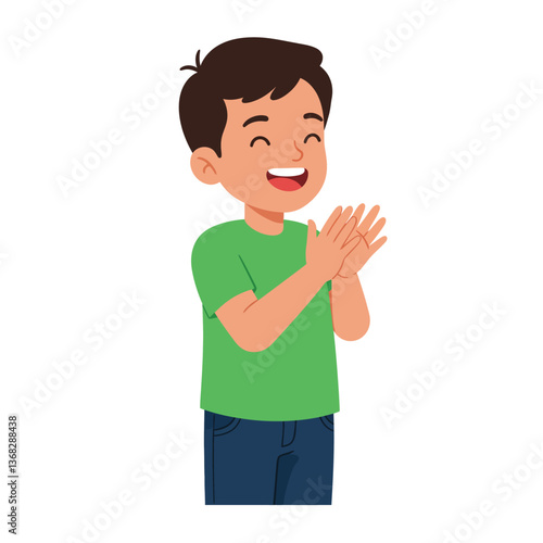 Happy child clapping hands in a playful pose flat vector art