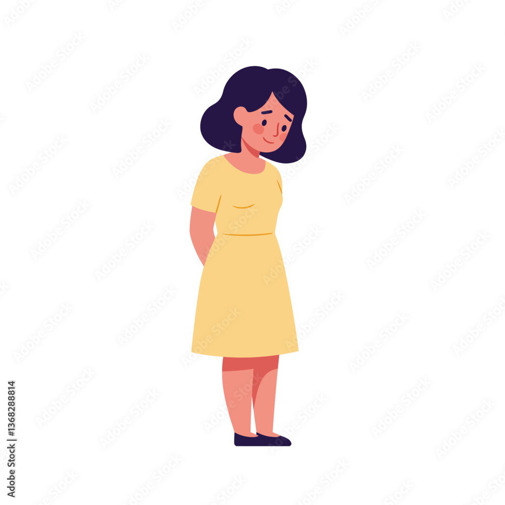 Girl standing with hands behind back in minimal style vector art Girl standing with hands behind back in minimal style vector art