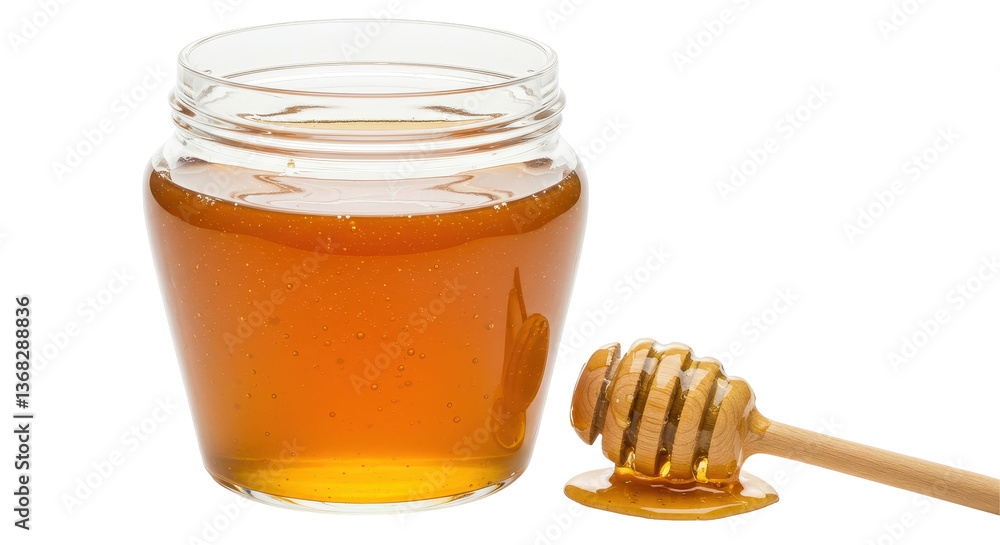 Isolated Jar of Honey with Honey Dipper Isolated Jar of Honey with Honey Dipper