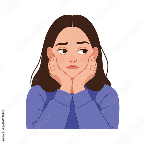 Woman with worried expression in minimal flat design vector art