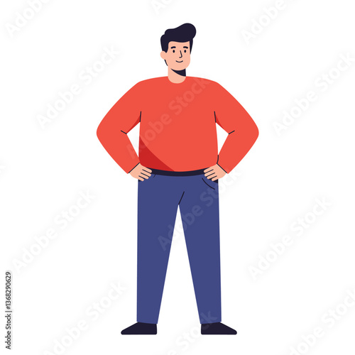 Confident young man standing with hands on hips in flat vector art