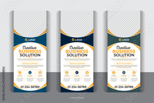Exhibition advertising banner corporate and professional layout, Business agency business pull up vertical display banner, luxury creative rollup, pull up banner template design
