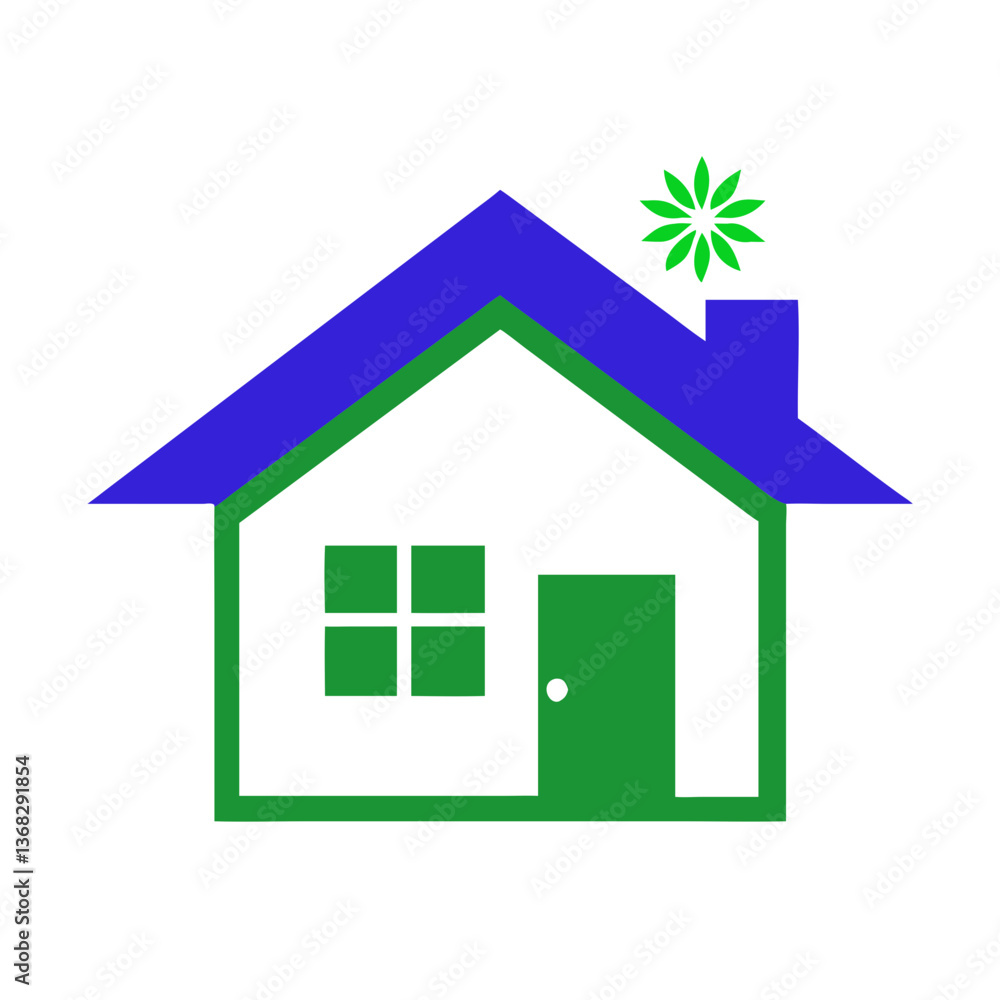 Colorful house icon with flower detail in modern style  