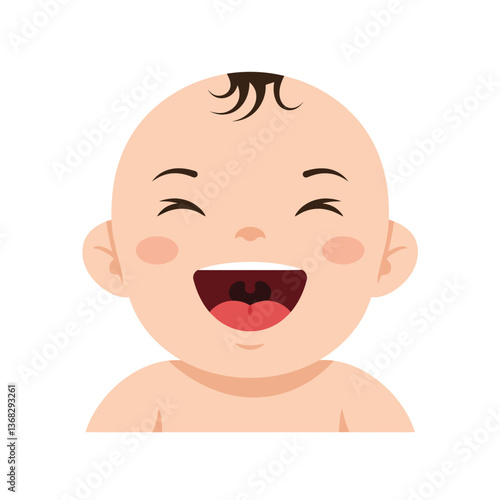 Happy baby face in flat design style with cheerful expression vector art