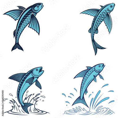 Flying fish bundle art and illustrator eps