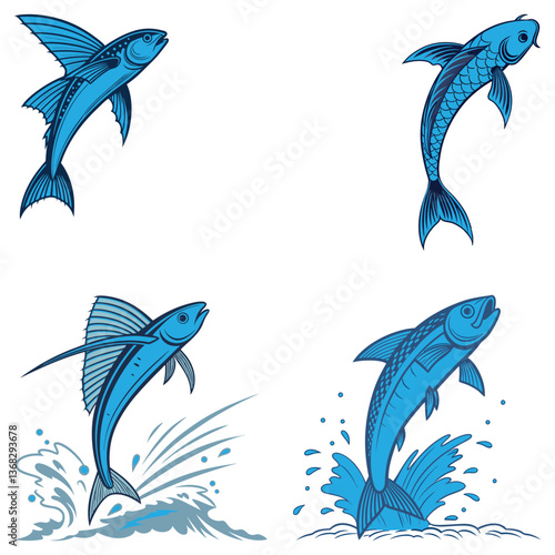Flying fish bundle art and illustrator eps