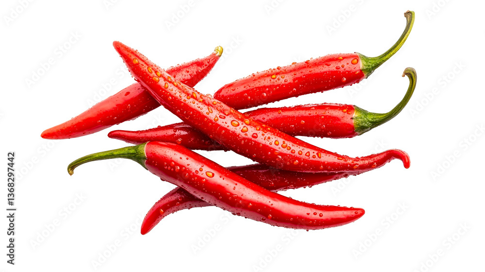 Pile of fresh red chili peppers with water drops, cut out transparent Pile of fresh red chili peppers with water drops, cut out transparent