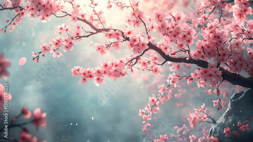 Fototapeta Naklejka Na Ścianę i Meble -  Delicate cherry blossoms dance in the soft morning light of springtime