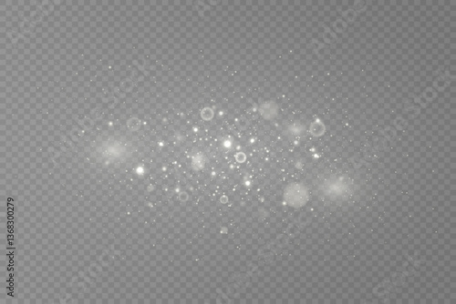 Magic sparkling gold and white dust. Christmas light effect, glitter, lights shine, amazing shimmer effect. Vector.