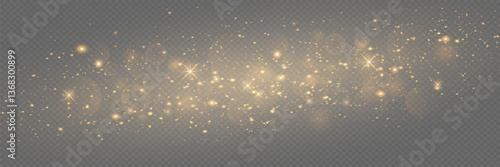 Magic sparkling gold and white dust. Christmas light effect, glitter, lights shine, amazing shimmer effect. Vector.