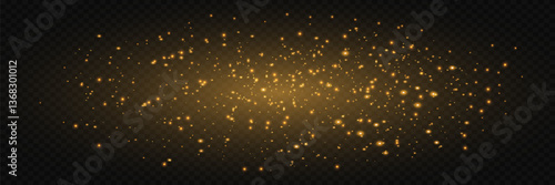 Magic sparkling gold and white dust. Christmas light effect, glitter, lights shine, amazing shimmer effect. Vector.
