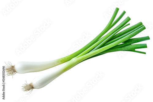 Schilderij op canvas fresh green onions on white background
