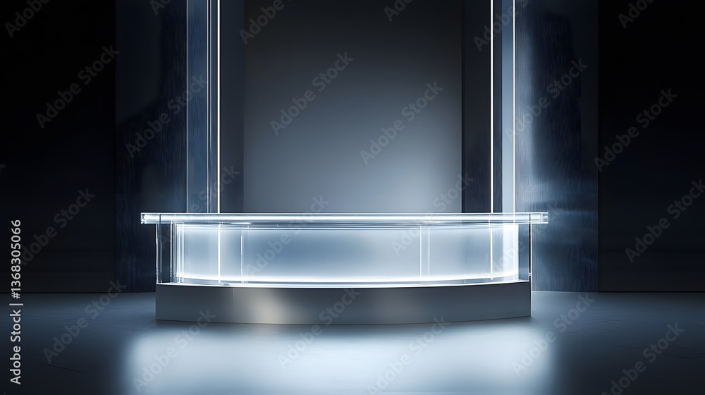 103. A sleek, transparent podium with integrated lights to enhance product displays 103. A sleek, transparent podium with integrated lights to enhance product displays