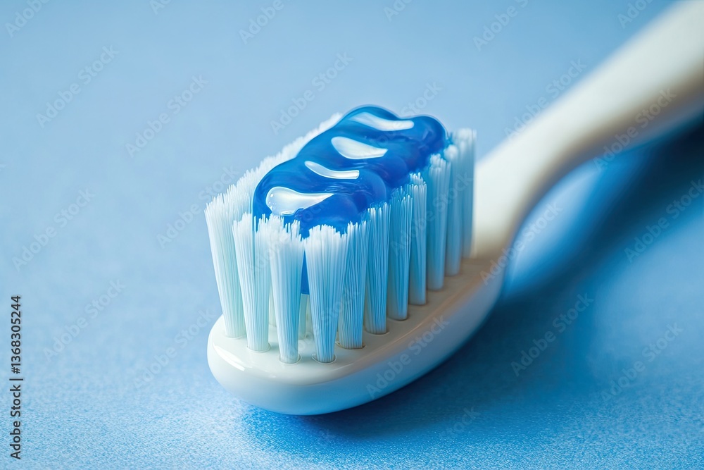 Close-up of a toothbrush with blue toothpaste Close-up of a toothbrush with blue toothpaste