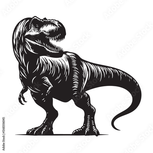 Black Color Tyrannosaurus rex Silhouette Vector Illustration, Solid White Background