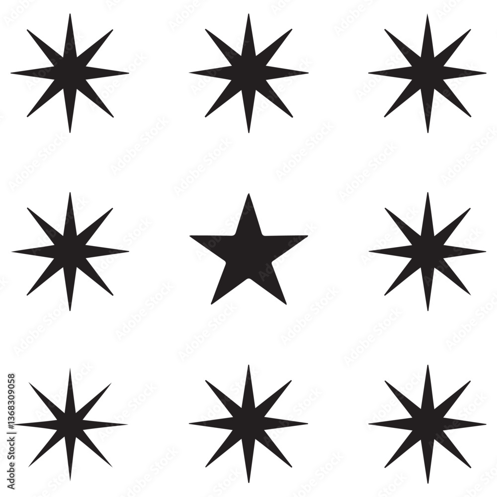 Star vector icons. Set of star symbols Silhouette Vector Black. with white background Star vector icons. Set of star symbols Silhouette Vector Black. with white background