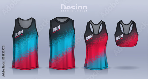 Sleeveless shirt sport design template, jersey mockup for Men's and Women's, Running singlet, basketball Tank top.