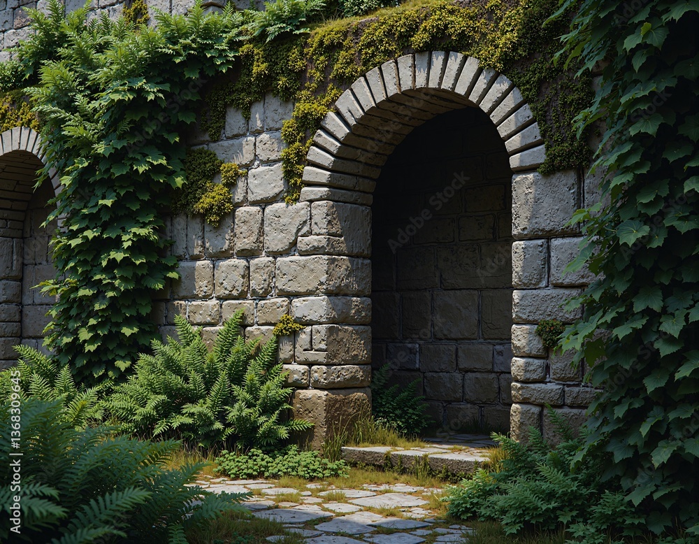 Fototapeta premium Mystical archways surrounded by lush greenery