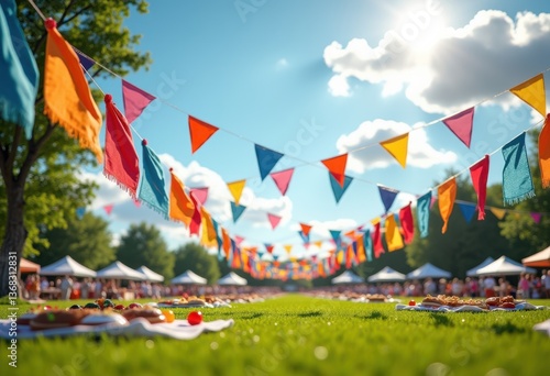 colorful celebration flags vibrantly adorning lush green grass outdoor picnic juneteenth festivities, rainbow, lgbtq, lgbt, pride, love, equality, holiday
