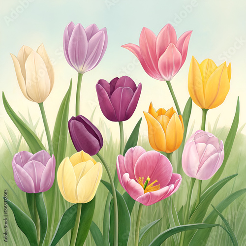 Wallpaper Mural tulips on white background Torontodigital.ca