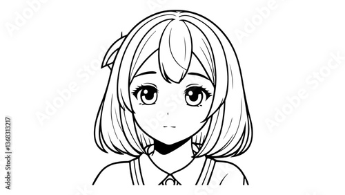 very cute anime girl staring outline vector illustration