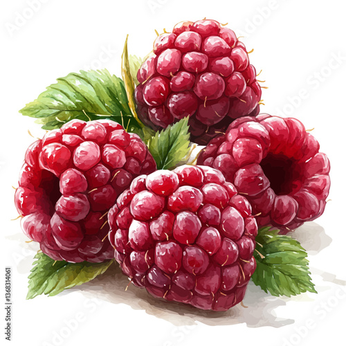 A watercolor of a raspberry, isolated on a white background. Raspberry vector.

