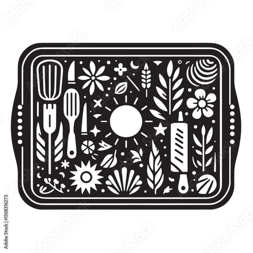 Black Color Baking Sheet Silhouette Vector Illustration, Solid White Background