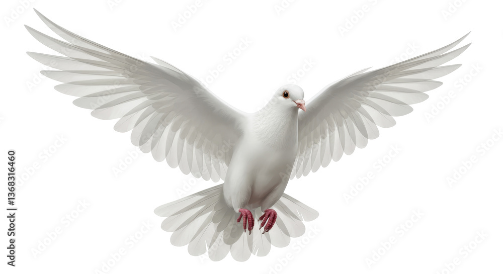 Isolated White Dove in Flight with Open Wings Isolated White Dove in Flight with Open Wings