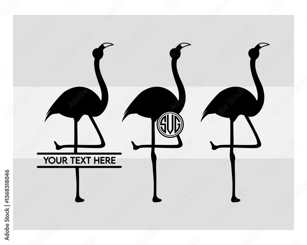 Fototapeta premium Flamingo, SVG Bundle, Bird Svg, Pink Flamingo Svg, Circut Cut Files Silhouette, Animals Svg, Summer Svg, Flamingo Silhouette, Flamingo Clipart, Vcetor, Outline, Eps, Cut file, Flower Outline, 