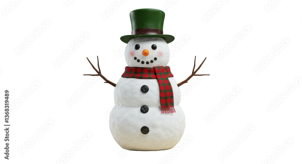 Isolated Cheerful Snowman with Hat and Scarf Isolated Cheerful Snowman with Hat and Scarf