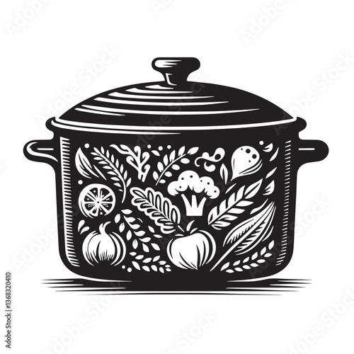 Black Color Casserole Dish Silhouette Vector Illustration, Solid White Background