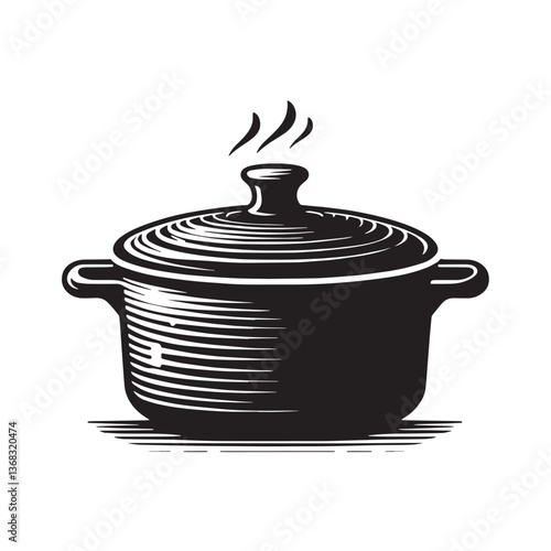 Black Color Casserole Dish Silhouette Vector Illustration, Solid White Background