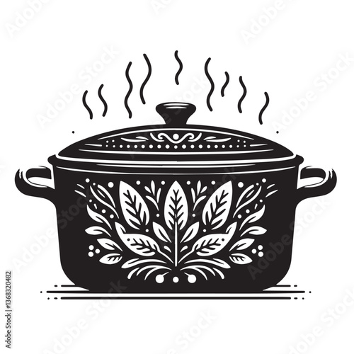 Black Color Casserole Dish Silhouette Vector Illustration, Solid White Background