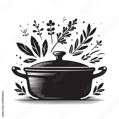 Black Color Casserole Dish Silhouette Vector Illustration, Solid White Background