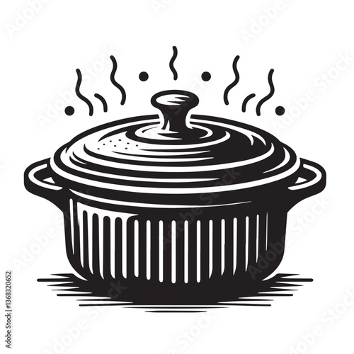 Black Color Casserole Dish Silhouette Vector Illustration, Solid White Background