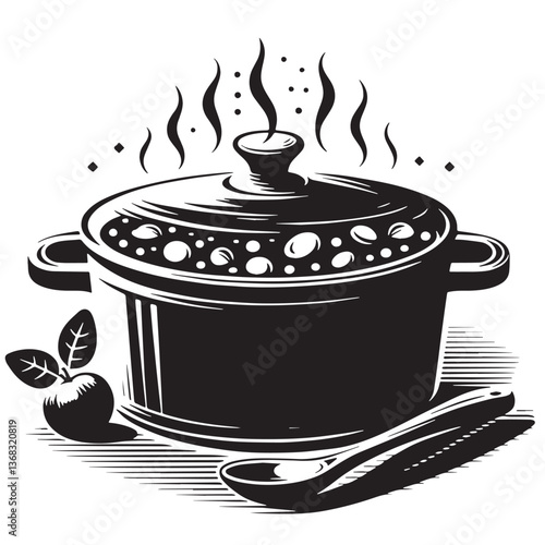 Black Color Casserole Dish Silhouette Vector Illustration, Solid White Background