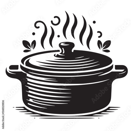 Black Color Casserole Dish Silhouette Vector Illustration, Solid White Background