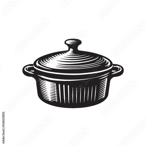 Black Color Casserole Dish Silhouette Vector Illustration, Solid White Background