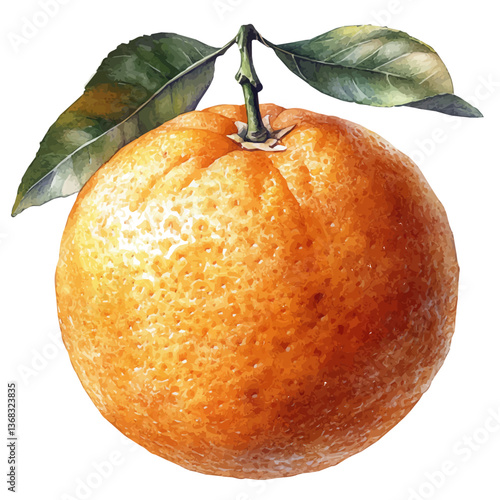 A watercolor of a tangerine, isolated on a white background. Tangerine vector.

