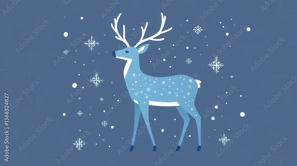 Winter Deer with Snowflakes in Soft Blue Background Winter Deer with Snowflakes in Soft Blue Background