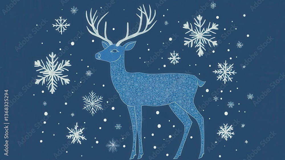Blue Deer with Snowflakes on Dark Background Blue Deer with Snowflakes on Dark Background