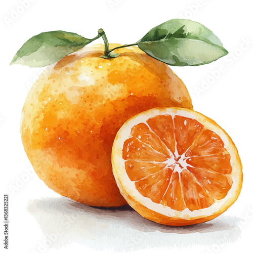 A watercolor of a tangerine, isolated on a white background. Tangerine vector.

