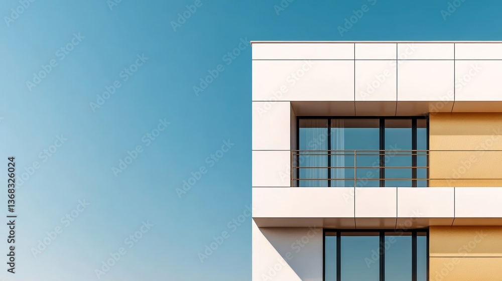 Modern architectural design showcases clean lines and bright colors under a clear blue sky at a contemporary building in an urban setting Modern architectural design showcases clean lines and bright colors under a clear blue sky at a contemporary building in an urban setting