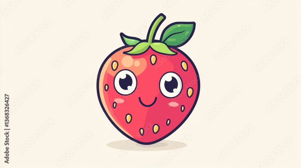 Obraz premium Cute Cartoon Strawberry Character with Smile and Bright Colors