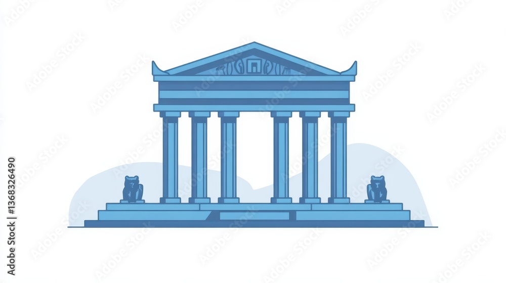 Obraz premium An Illustration Depicting a Classical Structure with Columns and Sculptures