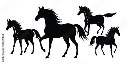 Set of Elegant Horse Silhouettes Vector Illustration