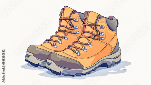 A detailed vector icon of a pair of rugged hiking boots, ideal for outdoor adventure, trekking, and camping design projects