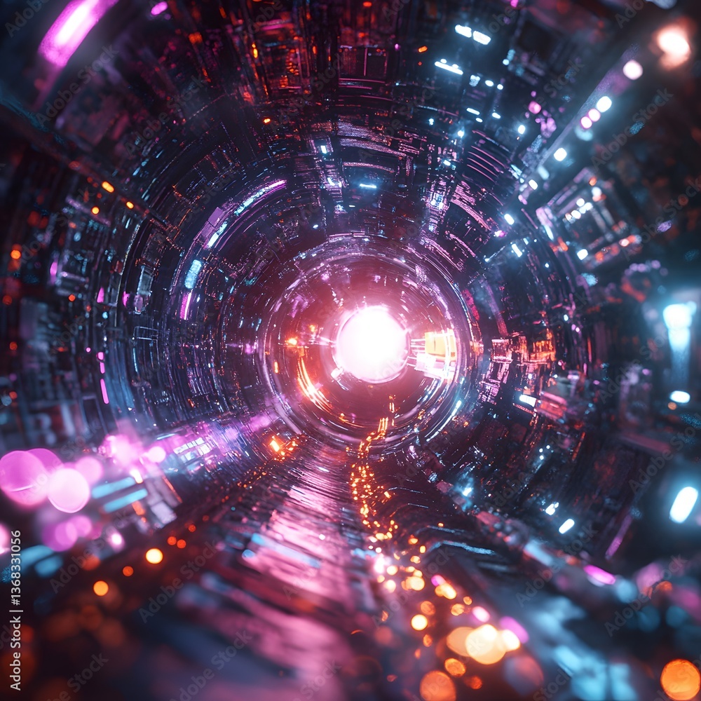 An Enchanting Cosmic Journey Through a Sci-Fi Wormhole Surrounded by Futuristic Technology and Glowing Energy Orbs An Enchanting Cosmic Journey Through a Sci-Fi Wormhole Surrounded by Futuristic Technology and Glowing Energy Orbs