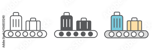 Baggage claim icon collection, airport and luggage, baggage claim vector icon set, vector graphics, editable stroke outline sign, eps 10