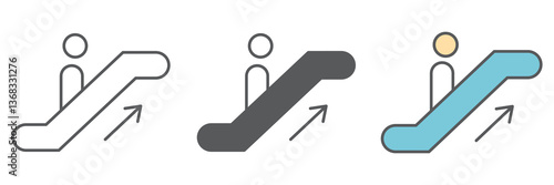 Escalator up icon collection, information and airport, man on escalator vector icon set, vector graphics, editable stroke outline sign, eps 10